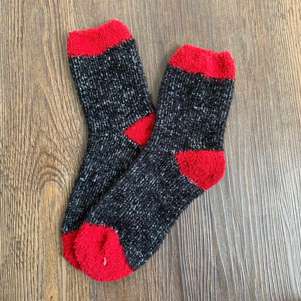 NWOT Fuzzy Socks Charcoal Gray and Red